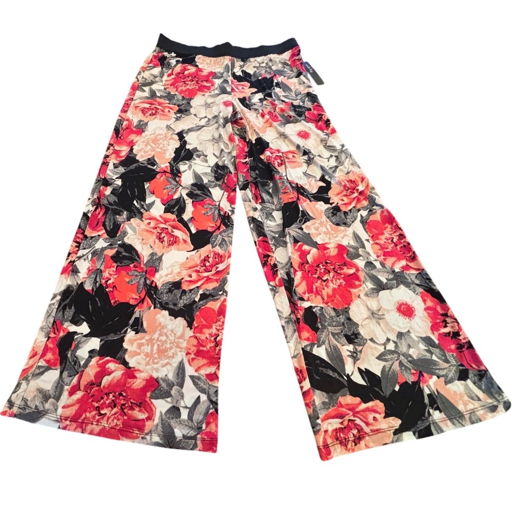 Alfani Prima Bloom Floral Wide Leg Soft Pants XL Pink Red Black 2772SFG194